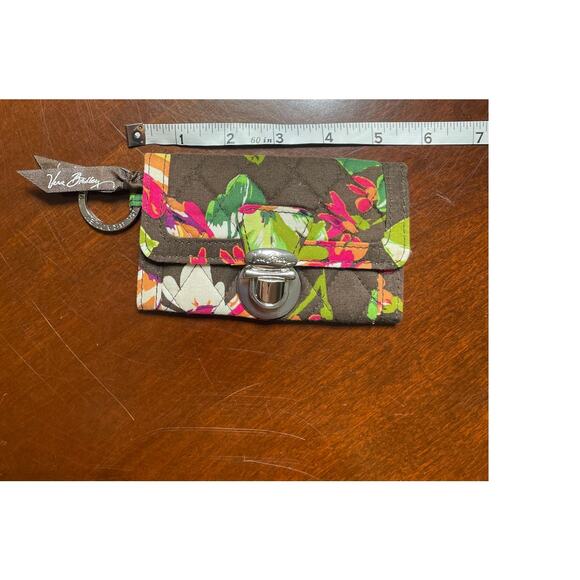 Vera Bradley Quick Swipe ID Coin Purse English Rose Floral Silver Key Loop Brown - Picture 7 of 7